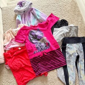 Sz 10-12 Girls Fall Winter Clothing Lot 8 Items Leggings Tops Fleece Jumpsuit